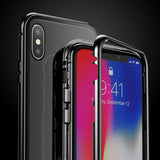 Magneto Magnetic Adsorption Case For iPhone X Metal Bumper + 9H Tempered Glass