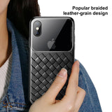 Grid Pattern Case For iPhone Xs Max Luxury Silicone + Tempered Glass